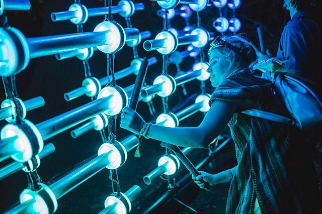 Illumaphonium, a huge interactive musical installation of over 100 chime bars which respond when touched with patterns of light and sound