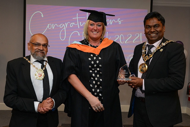 Julie Gordon with the Mayor of Rochdale, Ali Ahmed