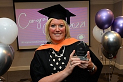 Julie Gordon after winning a Higher Education Award 